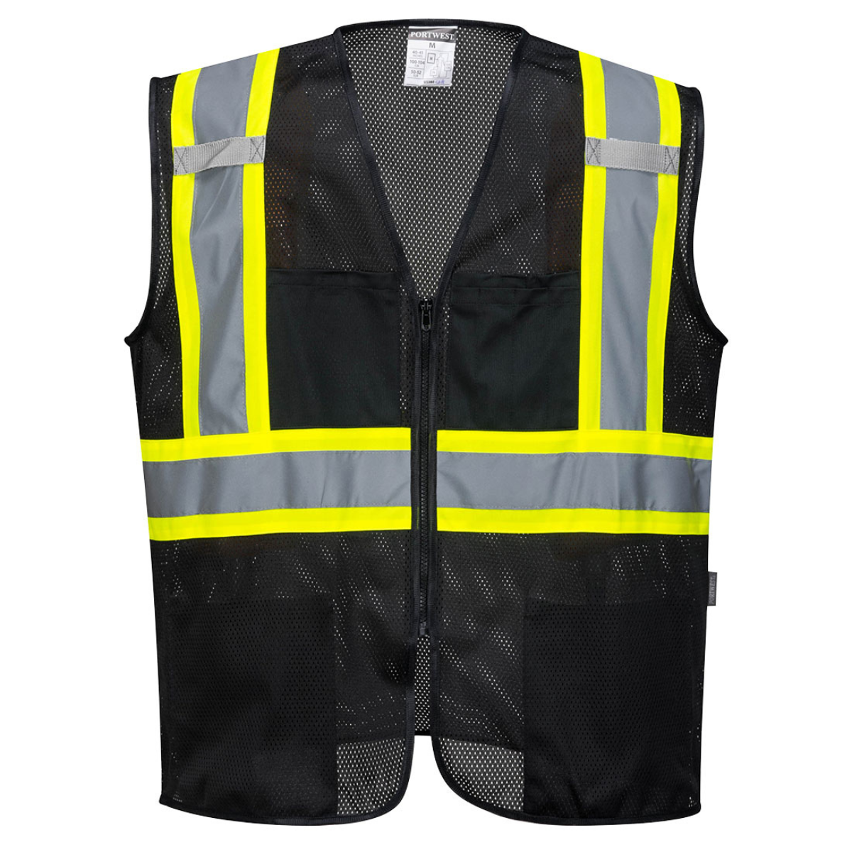 Black Safety Vest, Zip Front, Reflective