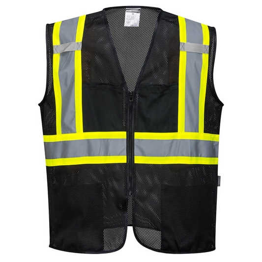 Black Safety Vest, Zip Front, Reflective